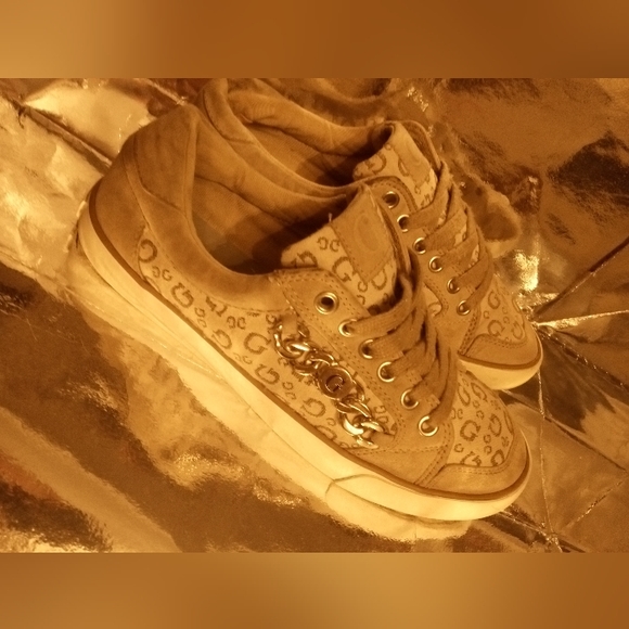 Guess women's gold chain sneakers. - Picture 3 of 7
